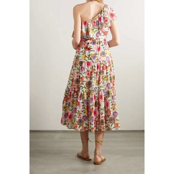 BORGO DE NOR Petra One Shoulder Ruffle Midi Linen Floral Dress Tuckernuck Small - Picture 5 of 15